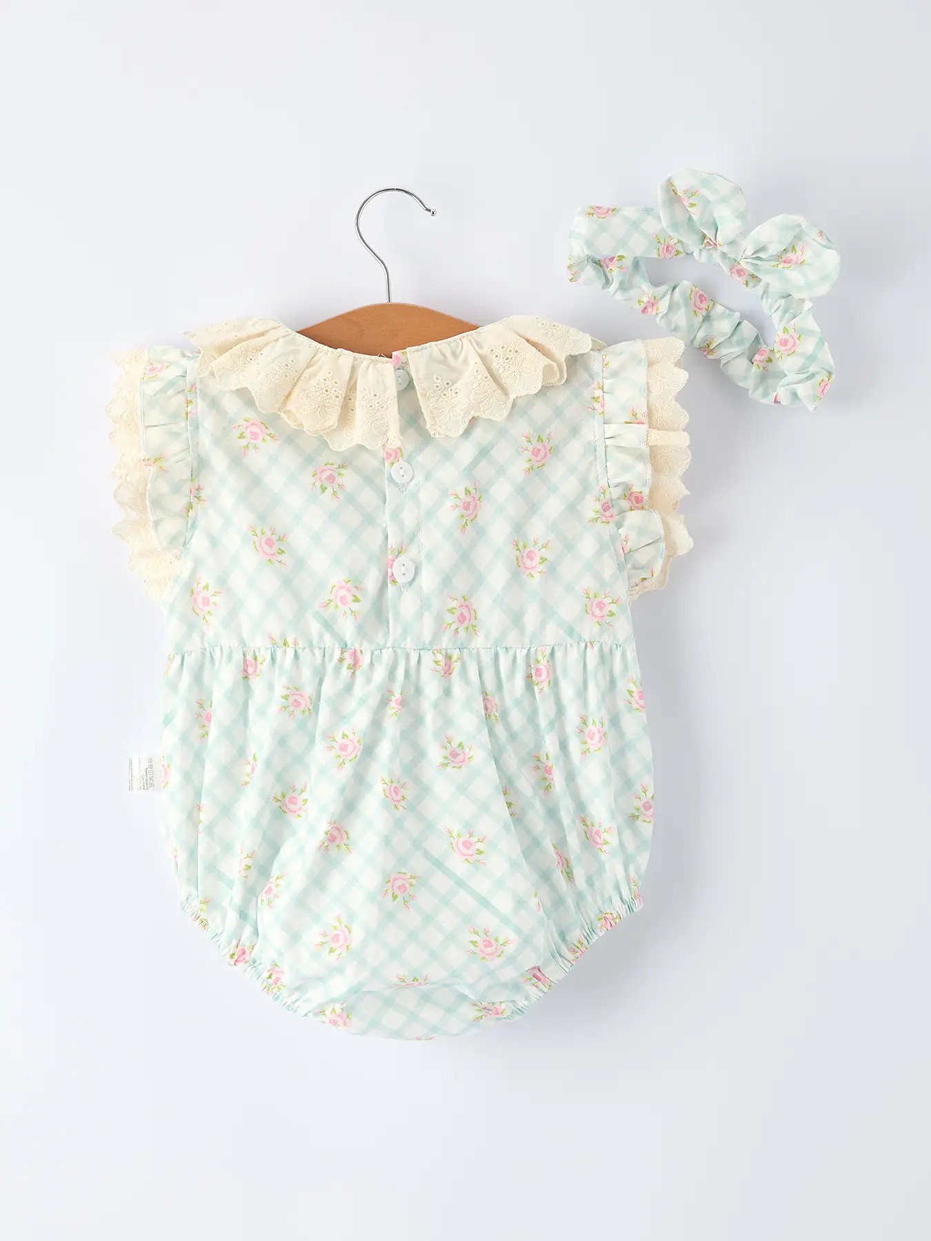 Baby gingham romper outfit at Winged Star Boutique