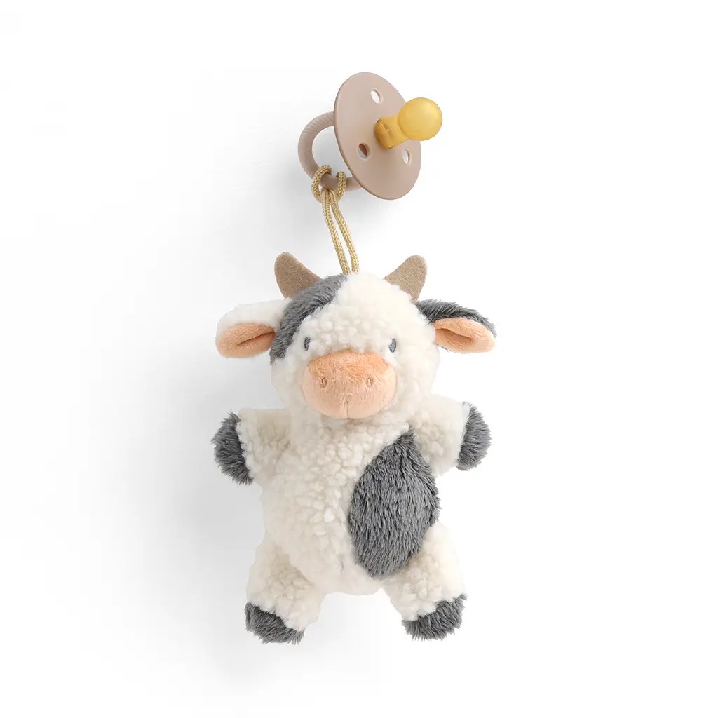 Itzy Ritzy plush cow pacifier pal with attached pacifier