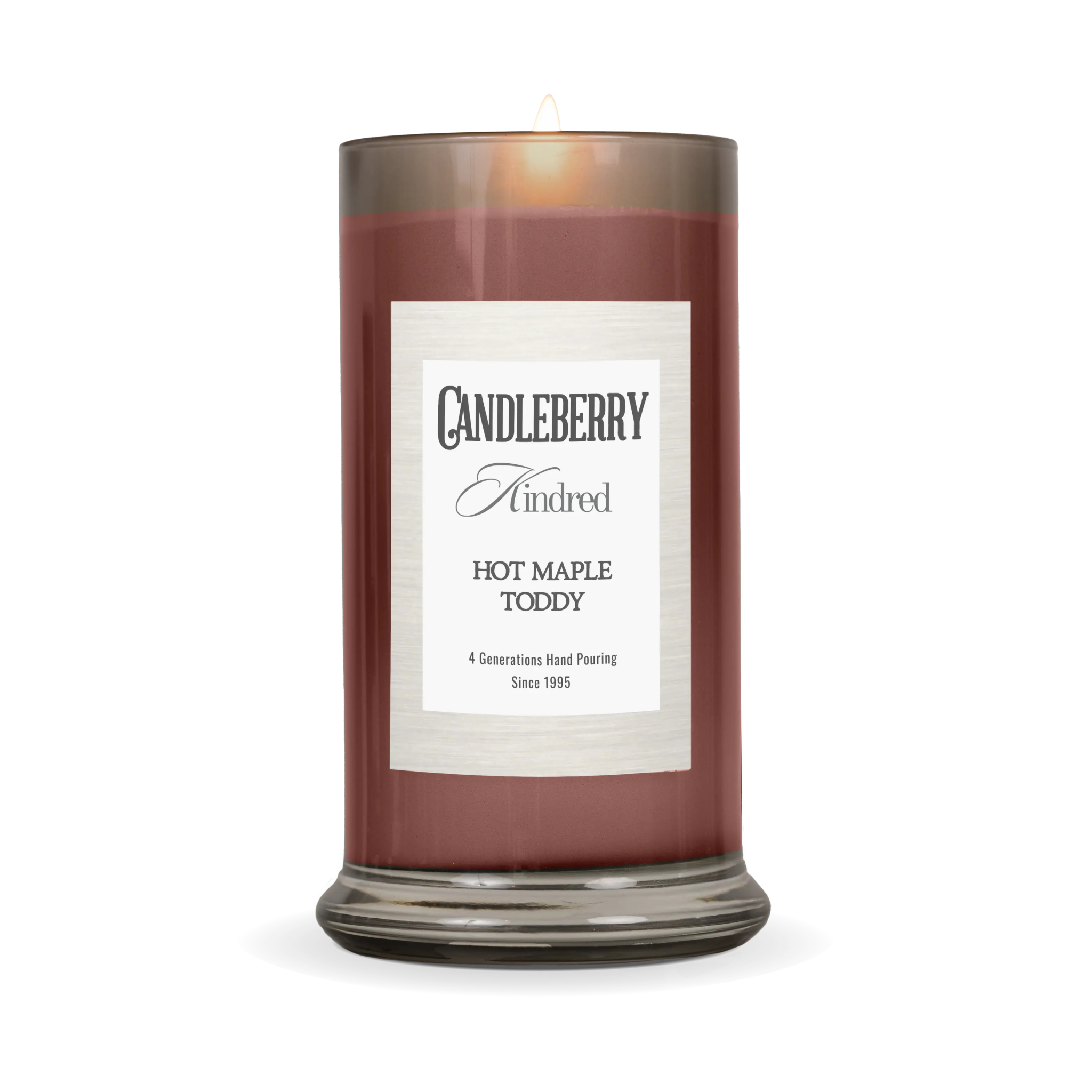 Candleberry Hot Maple Toddy candle in elegant glass container at Winged Star Boutique