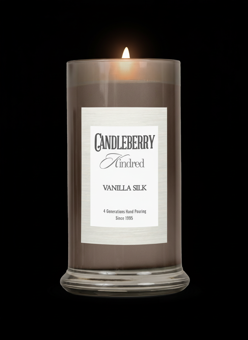 Candleberry Vanilla Silk candle in stylish glass jar at Winged Star Boutique