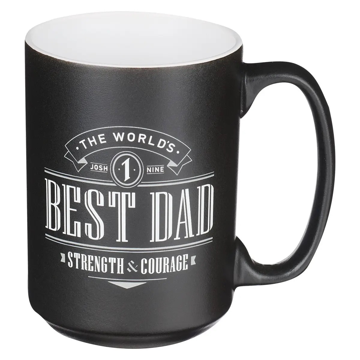 Black matte Best Dad mug with Strength and Courage design by Christian Art Gifts