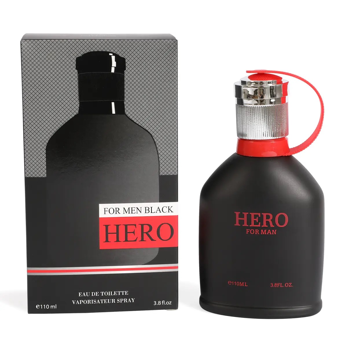 Hero For Men Black eau de toilette matte black bottle with red accents and box