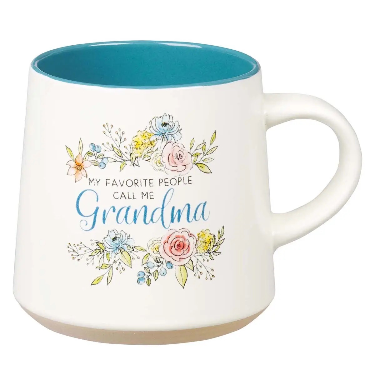 White floral My Favorite People Call Me Grandma mug with teal interior