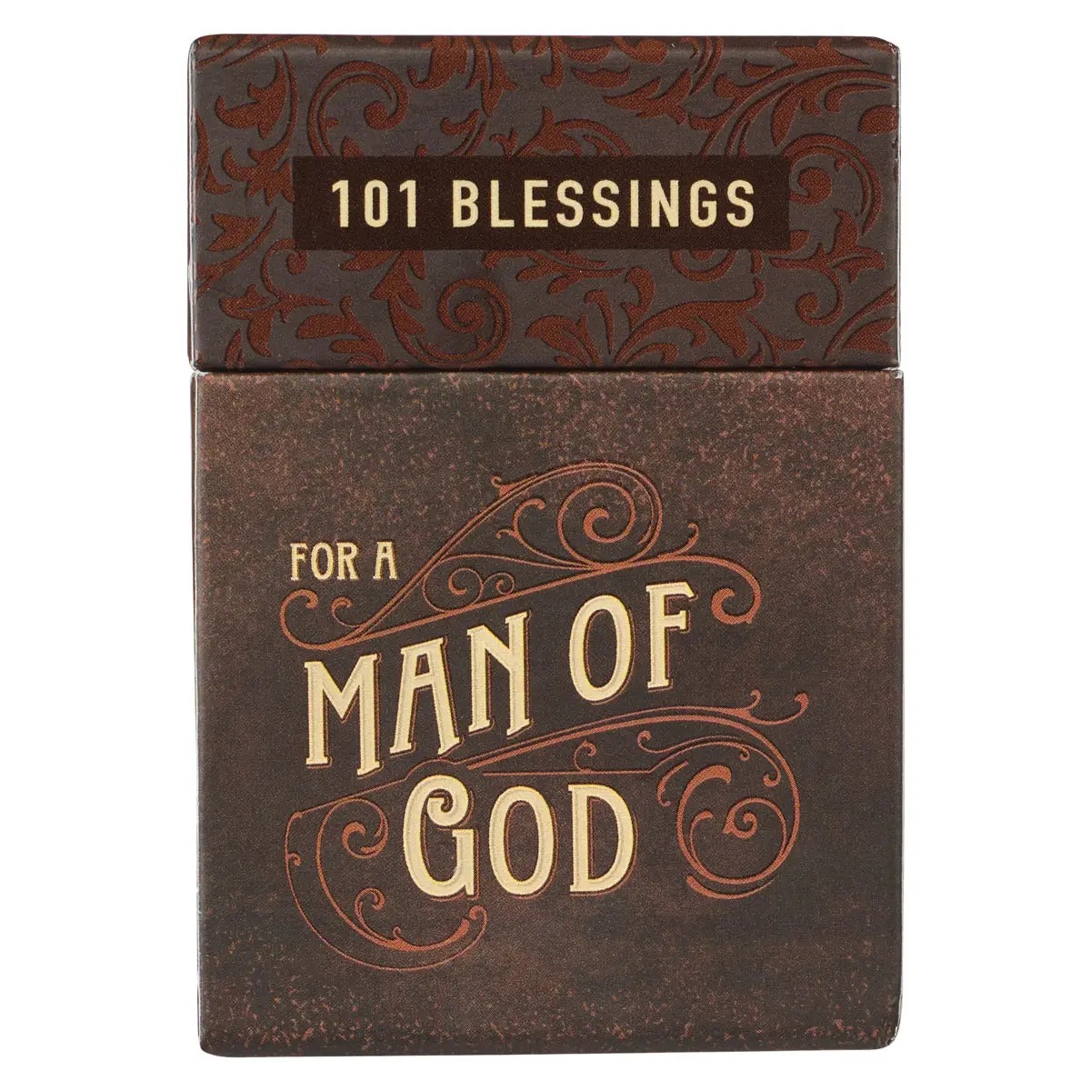 101 Blessings for a Man of God inspirational card box with ornate brown design
